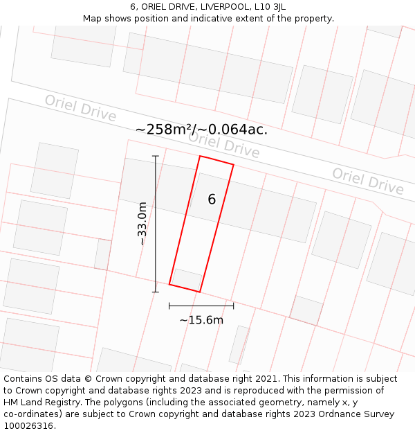 6, ORIEL DRIVE, LIVERPOOL, L10 3JL: Plot and title map