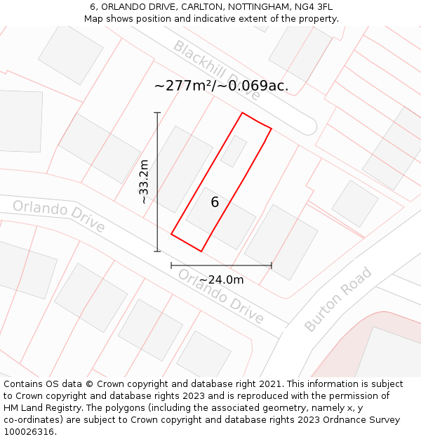 6, ORLANDO DRIVE, CARLTON, NOTTINGHAM, NG4 3FL: Plot and title map