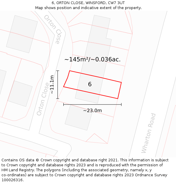 6, ORTON CLOSE, WINSFORD, CW7 3UT: Plot and title map