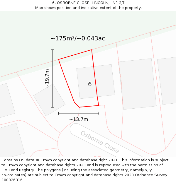 6, OSBORNE CLOSE, LINCOLN, LN1 3JT: Plot and title map