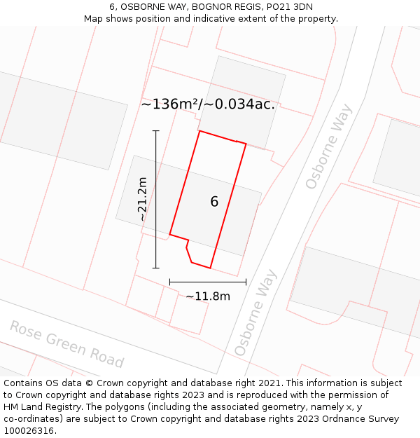 6, OSBORNE WAY, BOGNOR REGIS, PO21 3DN: Plot and title map