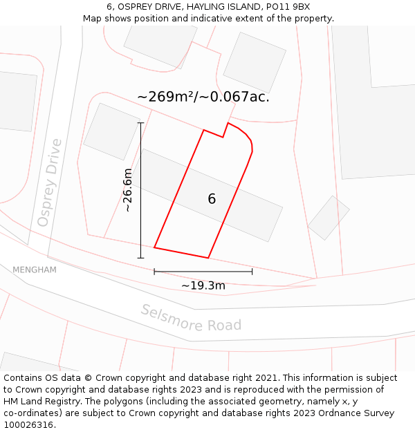 6, OSPREY DRIVE, HAYLING ISLAND, PO11 9BX: Plot and title map