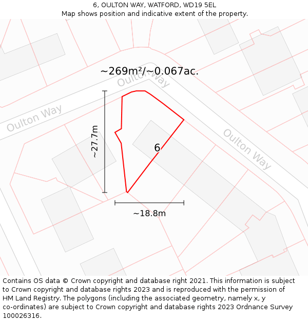 6, OULTON WAY, WATFORD, WD19 5EL: Plot and title map