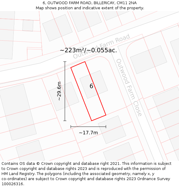 6, OUTWOOD FARM ROAD, BILLERICAY, CM11 2NA: Plot and title map