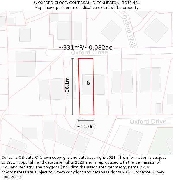 6, OXFORD CLOSE, GOMERSAL, CLECKHEATON, BD19 4RU: Plot and title map