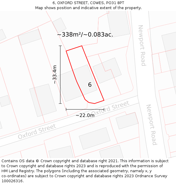 6, OXFORD STREET, COWES, PO31 8PT: Plot and title map