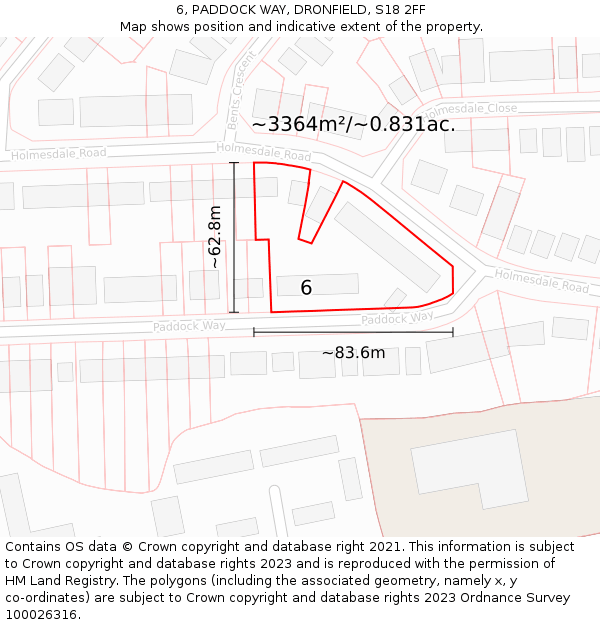 6, PADDOCK WAY, DRONFIELD, S18 2FF: Plot and title map