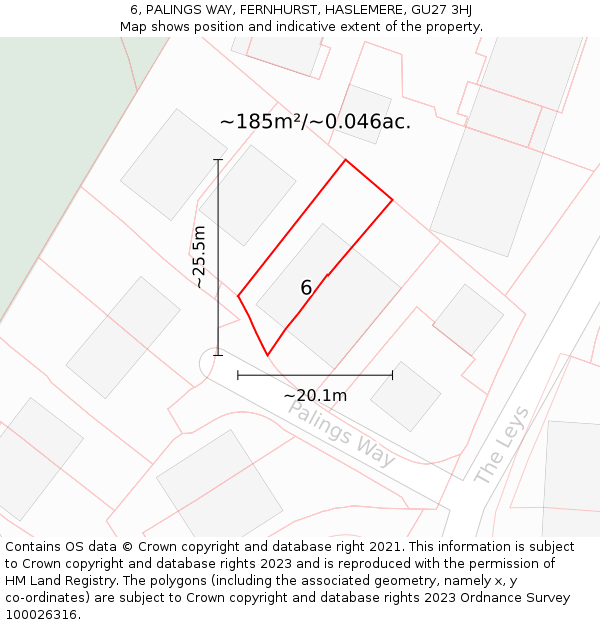 6, PALINGS WAY, FERNHURST, HASLEMERE, GU27 3HJ: Plot and title map