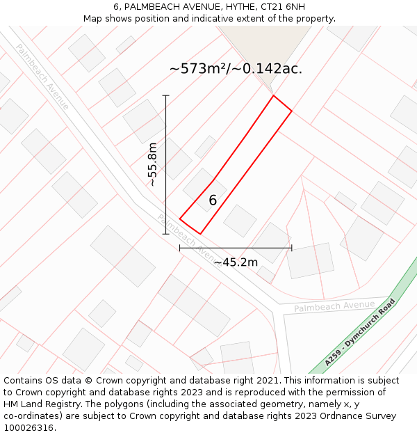 6, PALMBEACH AVENUE, HYTHE, CT21 6NH: Plot and title map