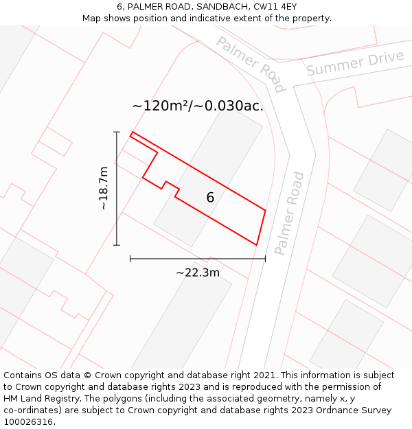 6, PALMER ROAD, SANDBACH, CW11 4EY: Plot and title map