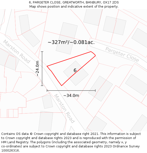 6, PARGETER CLOSE, GREATWORTH, BANBURY, OX17 2DS: Plot and title map