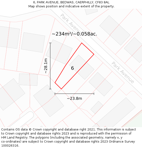 6, PARK AVENUE, BEDWAS, CAERPHILLY, CF83 8AL: Plot and title map