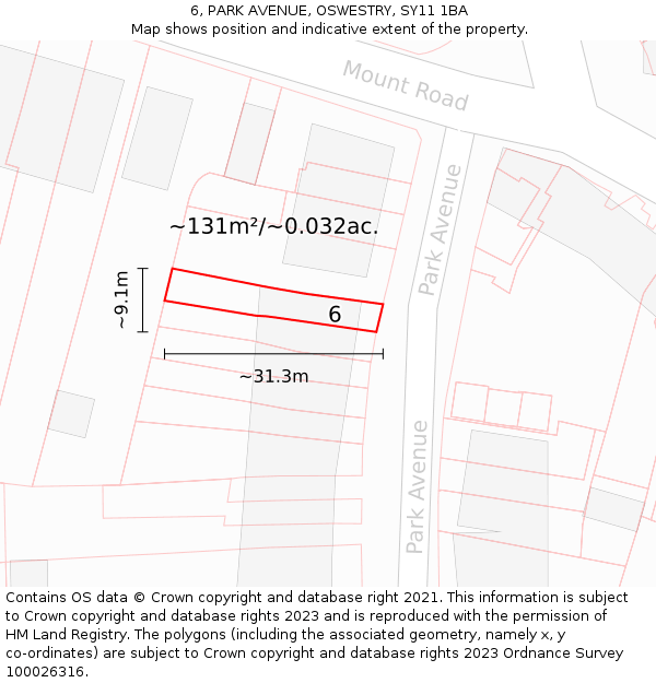 6, PARK AVENUE, OSWESTRY, SY11 1BA: Plot and title map