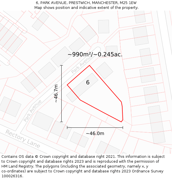 6, PARK AVENUE, PRESTWICH, MANCHESTER, M25 1EW: Plot and title map