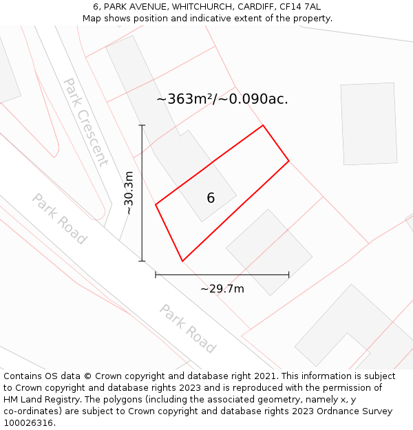 6, PARK AVENUE, WHITCHURCH, CARDIFF, CF14 7AL: Plot and title map