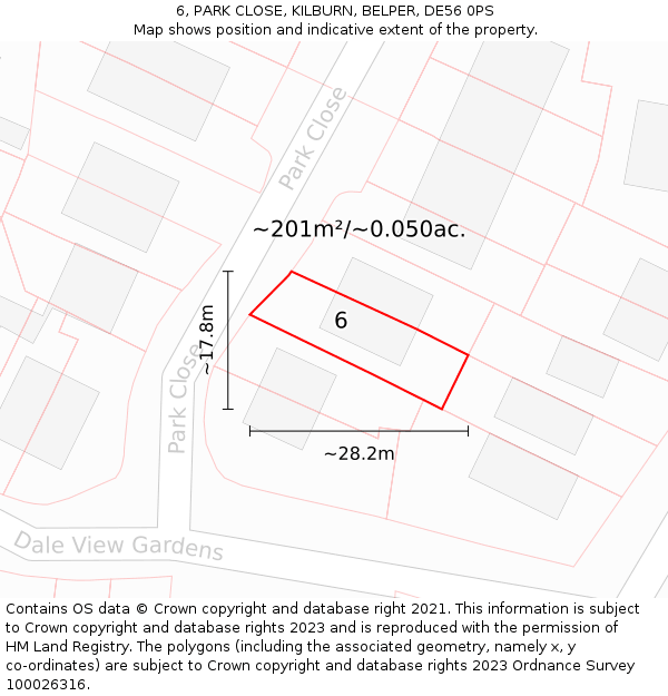 6, PARK CLOSE, KILBURN, BELPER, DE56 0PS: Plot and title map