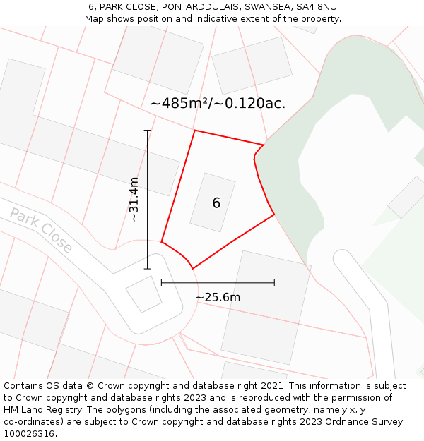 6, PARK CLOSE, PONTARDDULAIS, SWANSEA, SA4 8NU: Plot and title map