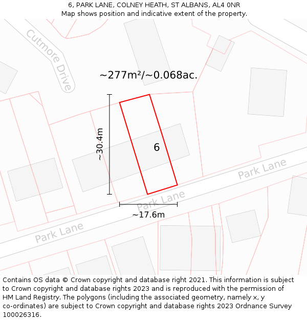 6, PARK LANE, COLNEY HEATH, ST ALBANS, AL4 0NR: Plot and title map