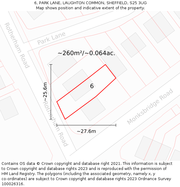 6, PARK LANE, LAUGHTON COMMON, SHEFFIELD, S25 3UG: Plot and title map