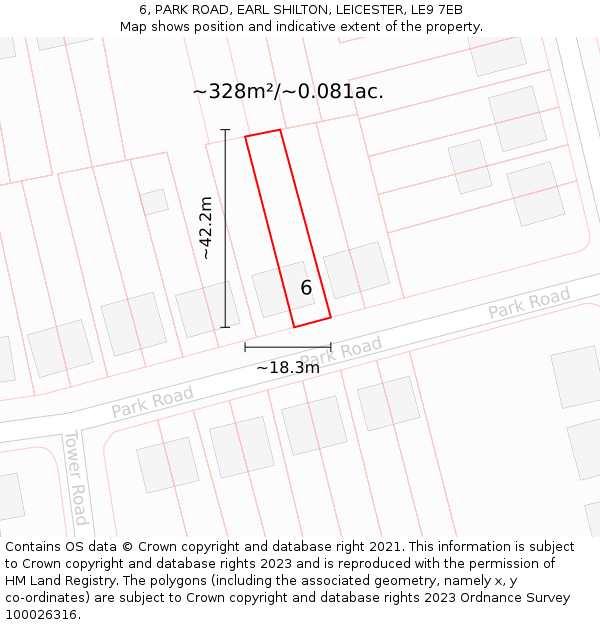 6, PARK ROAD, EARL SHILTON, LEICESTER, LE9 7EB: Plot and title map