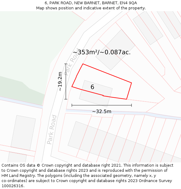 6, PARK ROAD, NEW BARNET, BARNET, EN4 9QA: Plot and title map