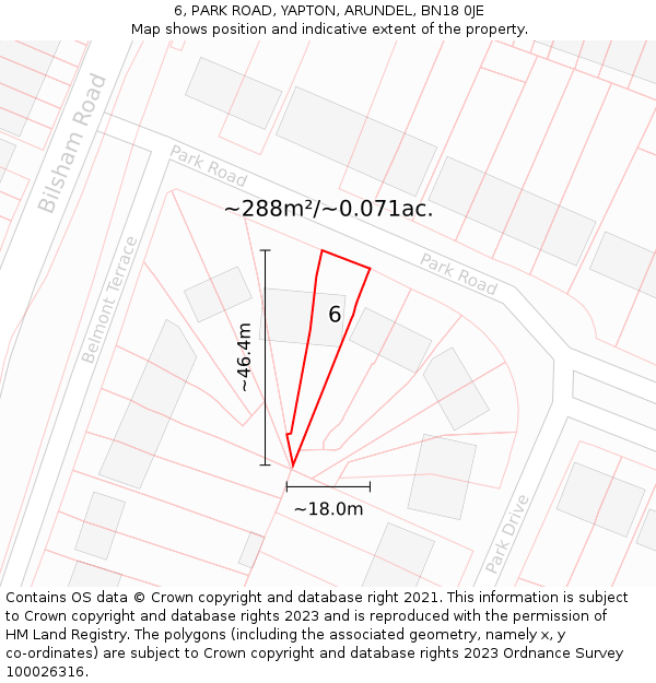 6, PARK ROAD, YAPTON, ARUNDEL, BN18 0JE: Plot and title map