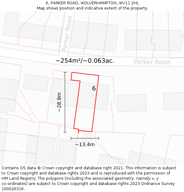 6, PARKER ROAD, WOLVERHAMPTON, WV11 2HL: Plot and title map