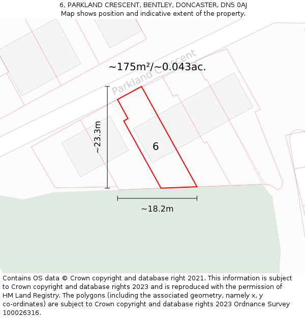 6, PARKLAND CRESCENT, BENTLEY, DONCASTER, DN5 0AJ: Plot and title map