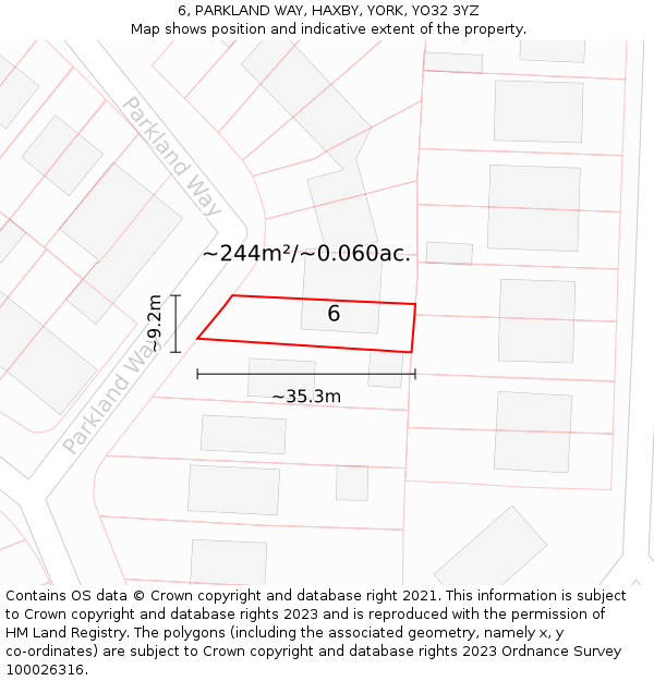 6, PARKLAND WAY, HAXBY, YORK, YO32 3YZ: Plot and title map