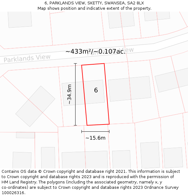 6, PARKLANDS VIEW, SKETTY, SWANSEA, SA2 8LX: Plot and title map