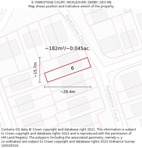 6, PARKSTONE COURT, MICKLEOVER, DERBY, DE3 0RJ: Plot and title map