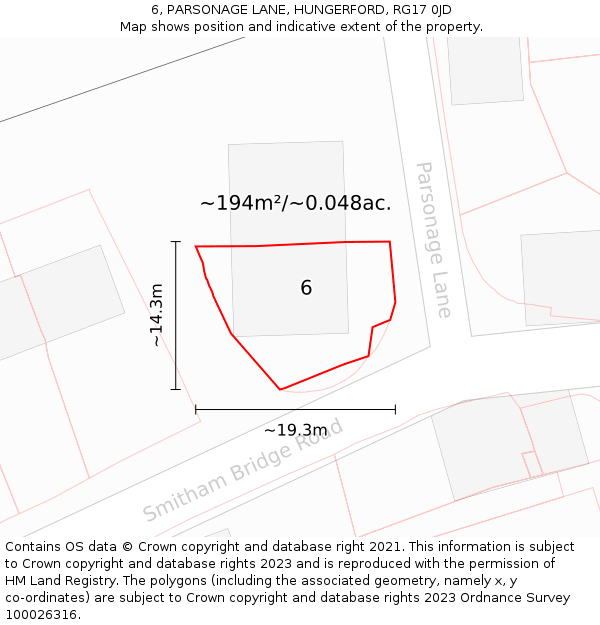 6, PARSONAGE LANE, HUNGERFORD, RG17 0JD: Plot and title map