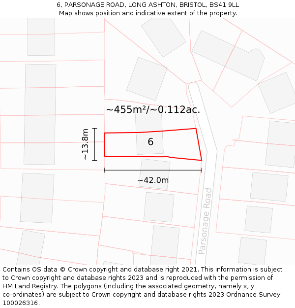 6, PARSONAGE ROAD, LONG ASHTON, BRISTOL, BS41 9LL: Plot and title map