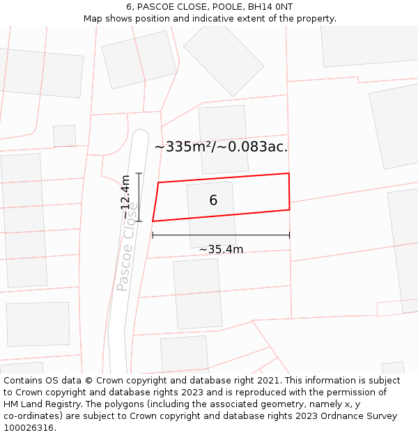 6, PASCOE CLOSE, POOLE, BH14 0NT: Plot and title map