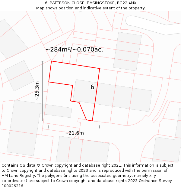 6, PATERSON CLOSE, BASINGSTOKE, RG22 4NX: Plot and title map