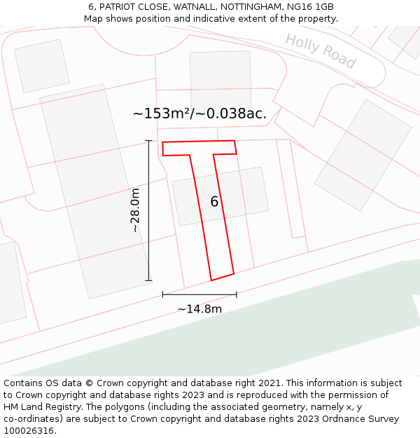 6, PATRIOT CLOSE, WATNALL, NOTTINGHAM, NG16 1GB: Plot and title map