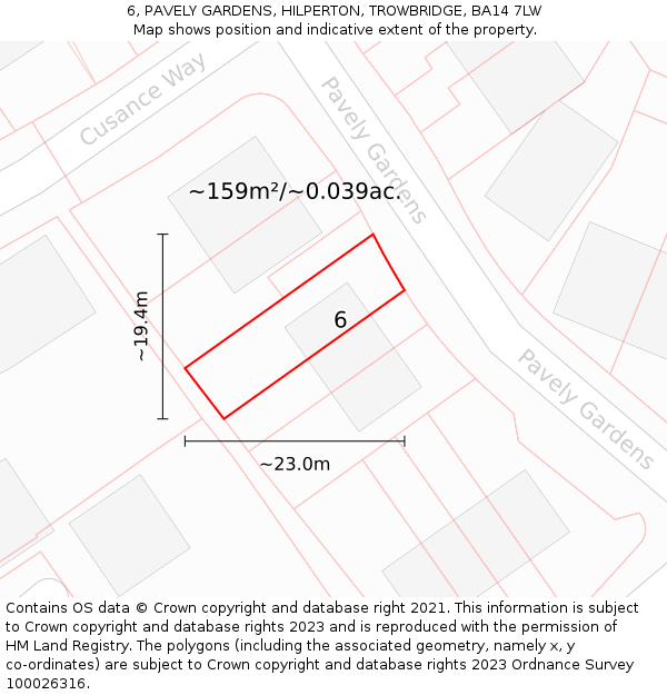 6, PAVELY GARDENS, HILPERTON, TROWBRIDGE, BA14 7LW: Plot and title map