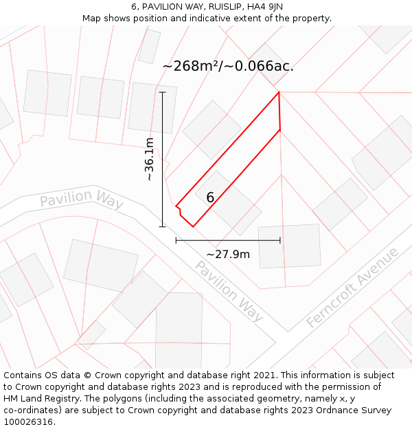 6, PAVILION WAY, RUISLIP, HA4 9JN: Plot and title map