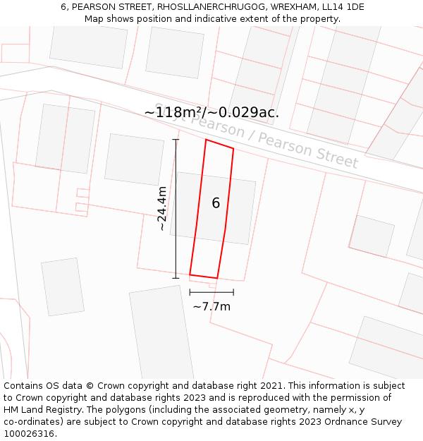 6, PEARSON STREET, RHOSLLANERCHRUGOG, WREXHAM, LL14 1DE: Plot and title map