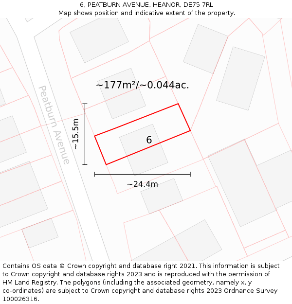 6, PEATBURN AVENUE, HEANOR, DE75 7RL: Plot and title map