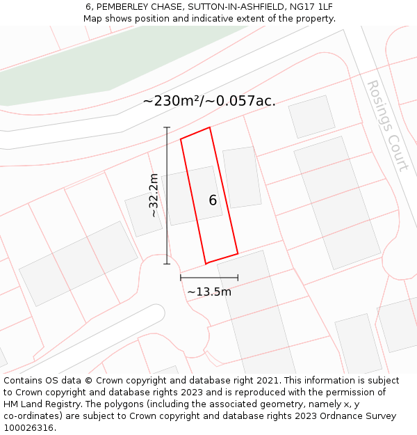 6, PEMBERLEY CHASE, SUTTON-IN-ASHFIELD, NG17 1LF: Plot and title map