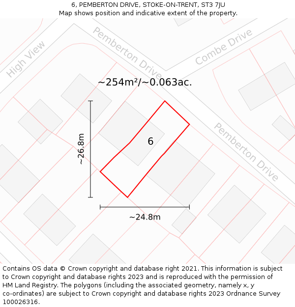 6, PEMBERTON DRIVE, STOKE-ON-TRENT, ST3 7JU: Plot and title map