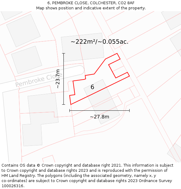 6, PEMBROKE CLOSE, COLCHESTER, CO2 8AF: Plot and title map