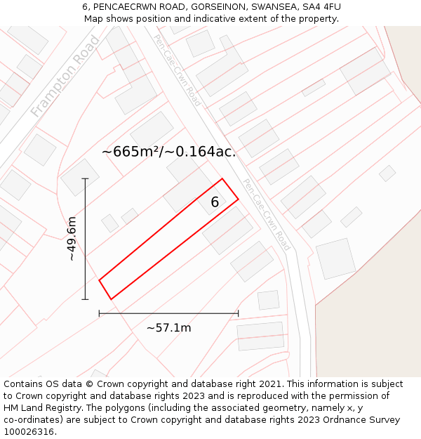 6, PENCAECRWN ROAD, GORSEINON, SWANSEA, SA4 4FU: Plot and title map