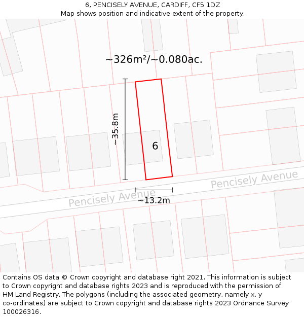 6, PENCISELY AVENUE, CARDIFF, CF5 1DZ: Plot and title map