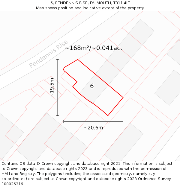 6, PENDENNIS RISE, FALMOUTH, TR11 4LT: Plot and title map