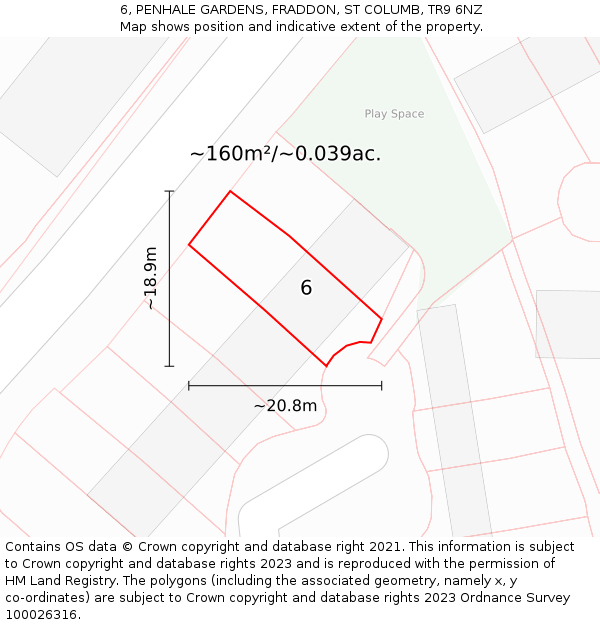 6, PENHALE GARDENS, FRADDON, ST COLUMB, TR9 6NZ: Plot and title map