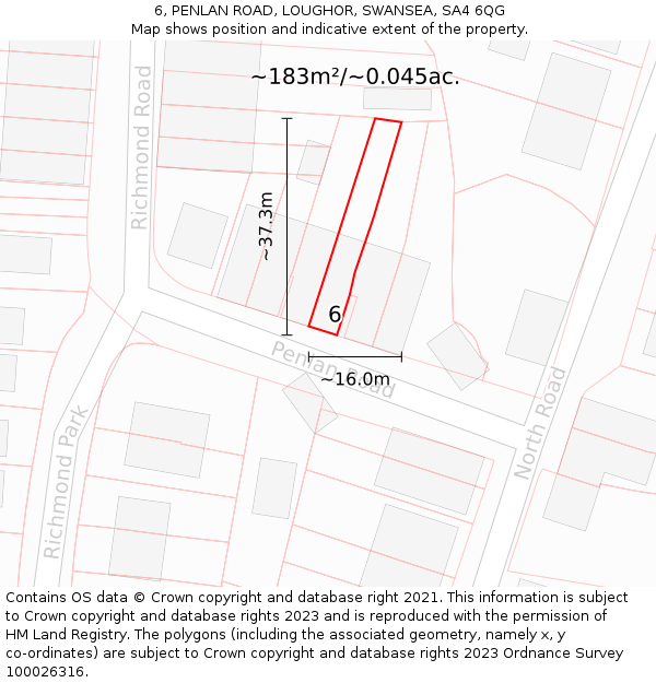 6, PENLAN ROAD, LOUGHOR, SWANSEA, SA4 6QG: Plot and title map