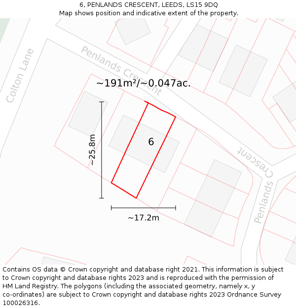 6, PENLANDS CRESCENT, LEEDS, LS15 9DQ: Plot and title map