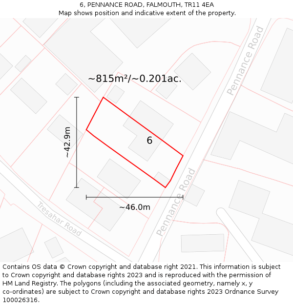 6, PENNANCE ROAD, FALMOUTH, TR11 4EA: Plot and title map